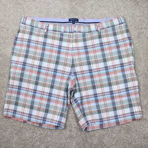 Peter Millar Matlock Madras Seersucker Shorts Mens 42 Green/Orange/Blue Stretch